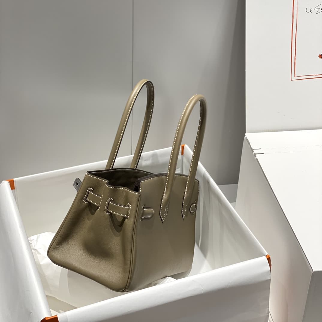 Hermes Shoulder Birkin 29 Swift leather Etoupe & Silver Metal WAX High