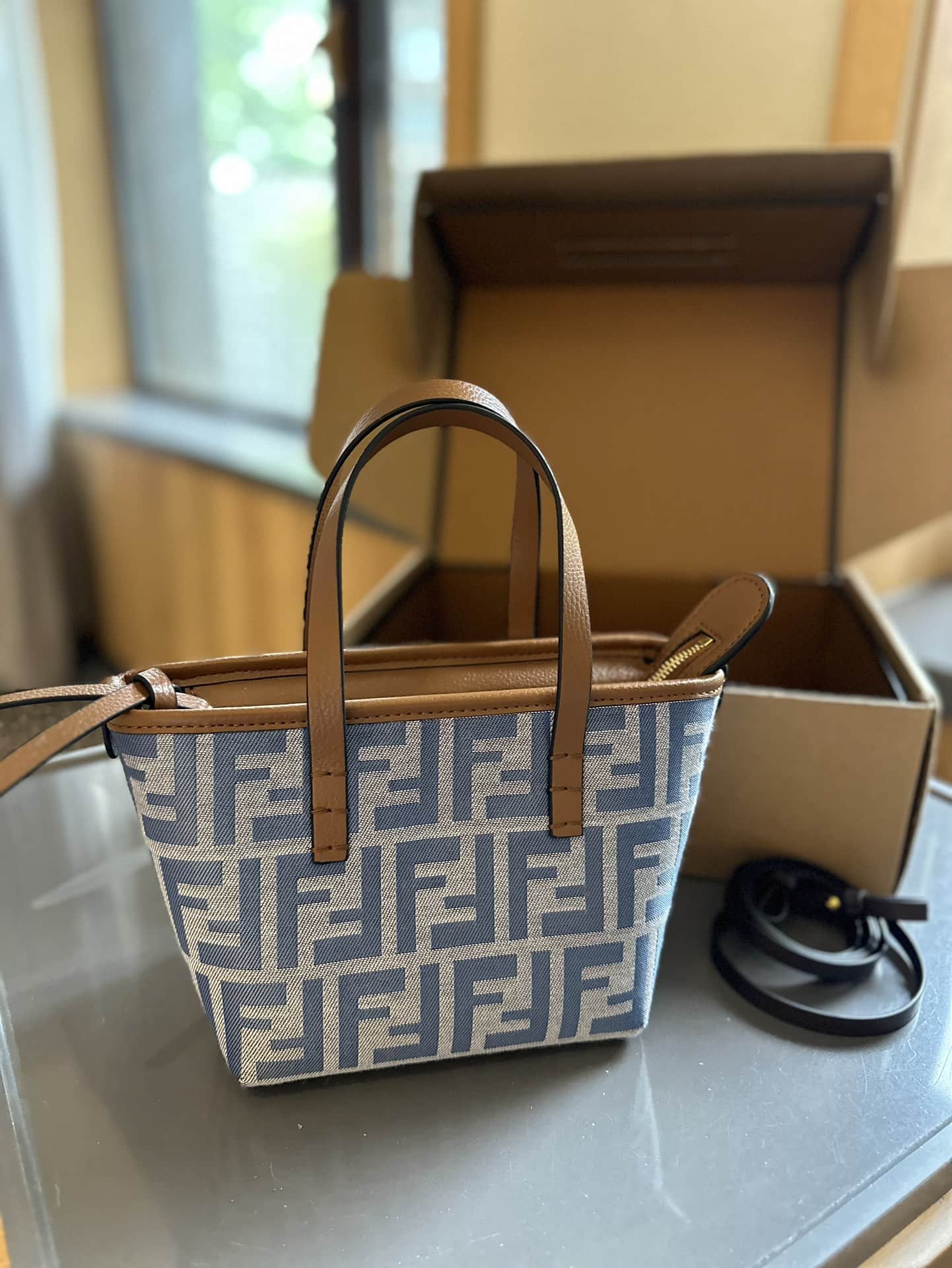Fendi Mini Roll FF blue jacquard bag