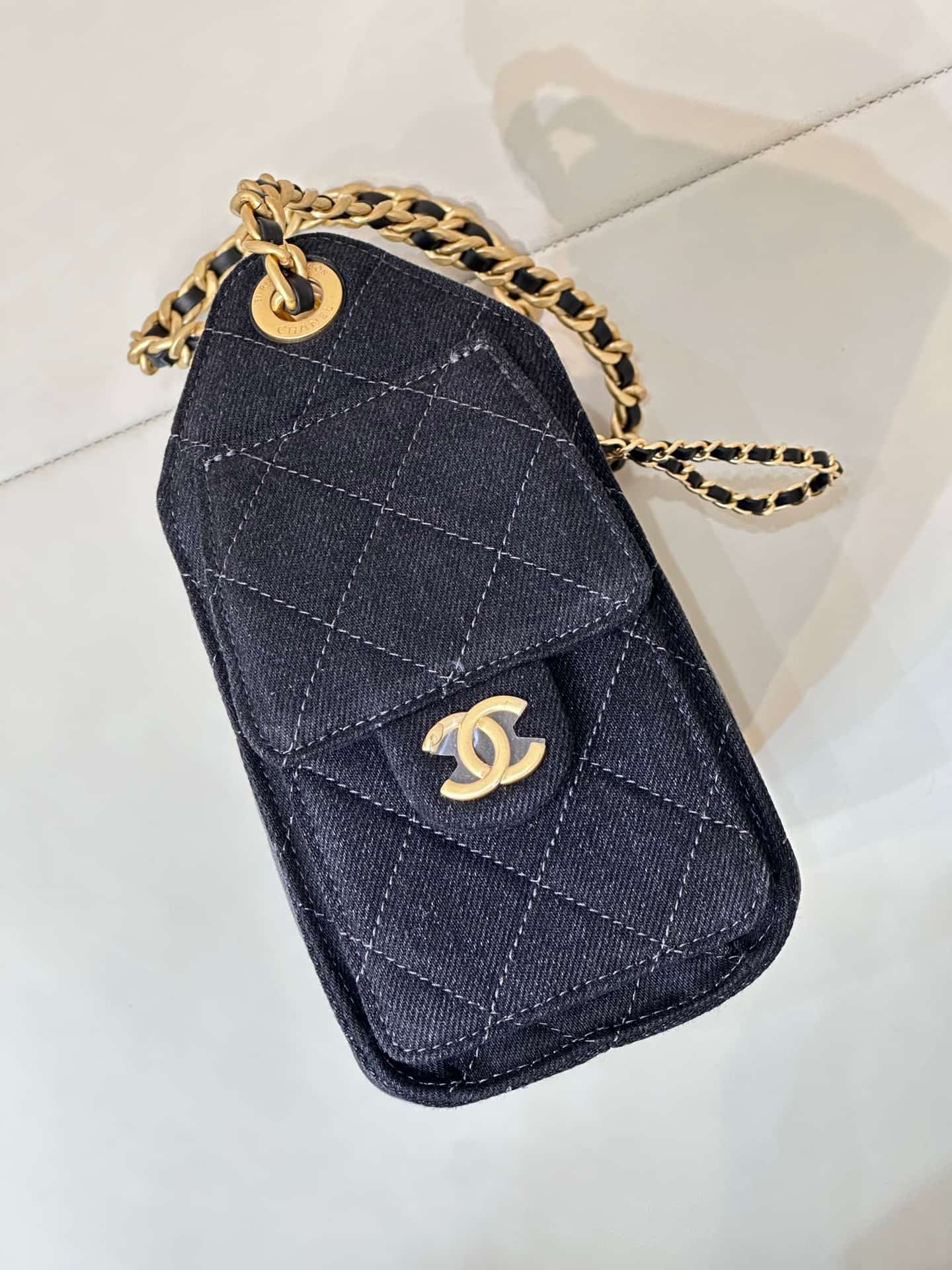 CHANEL 25 Mini Handbag AS5631 Denim &Gold-tone Metal Black TOP