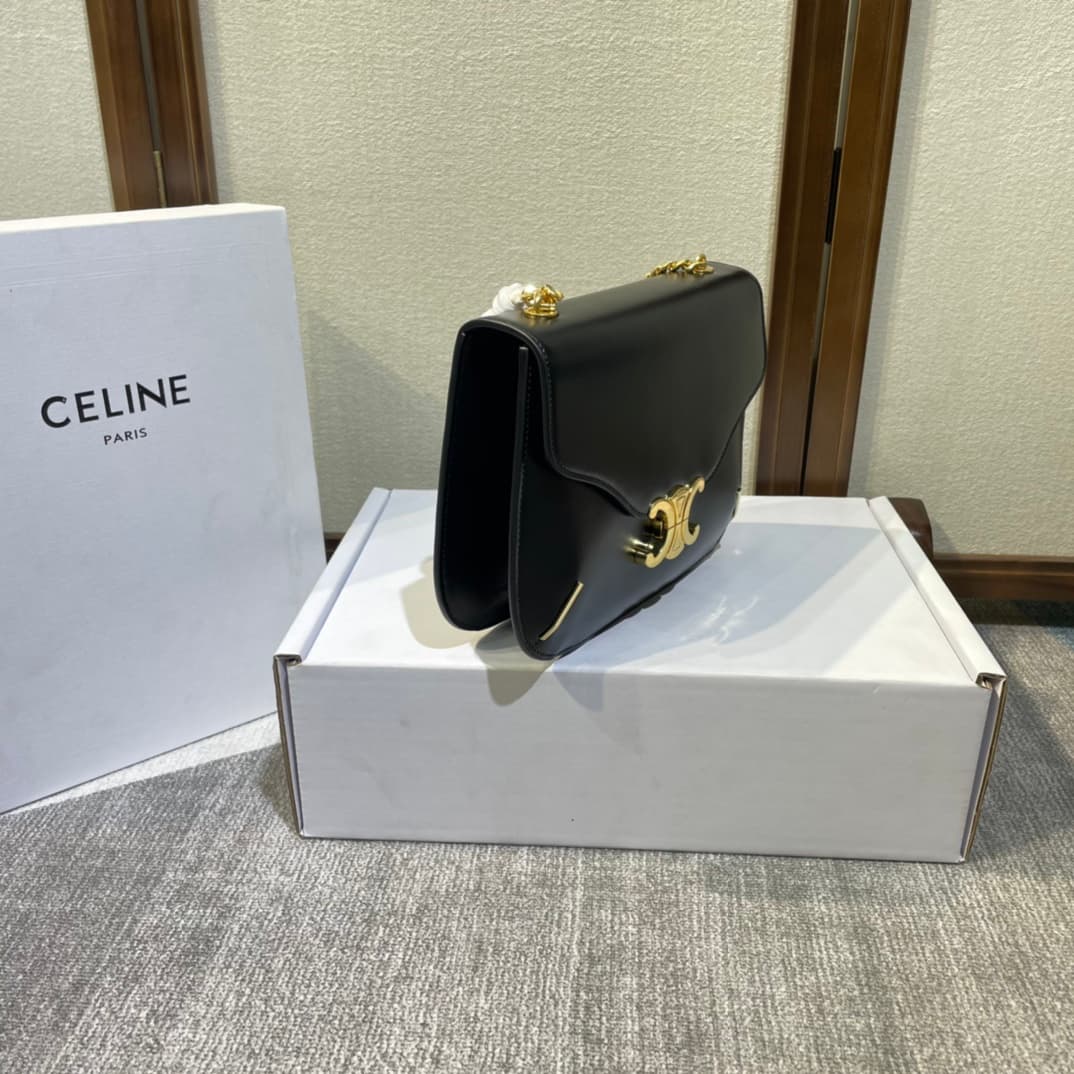 Celine Triomphe Saddle Bag in Black Shiny Calfskin High