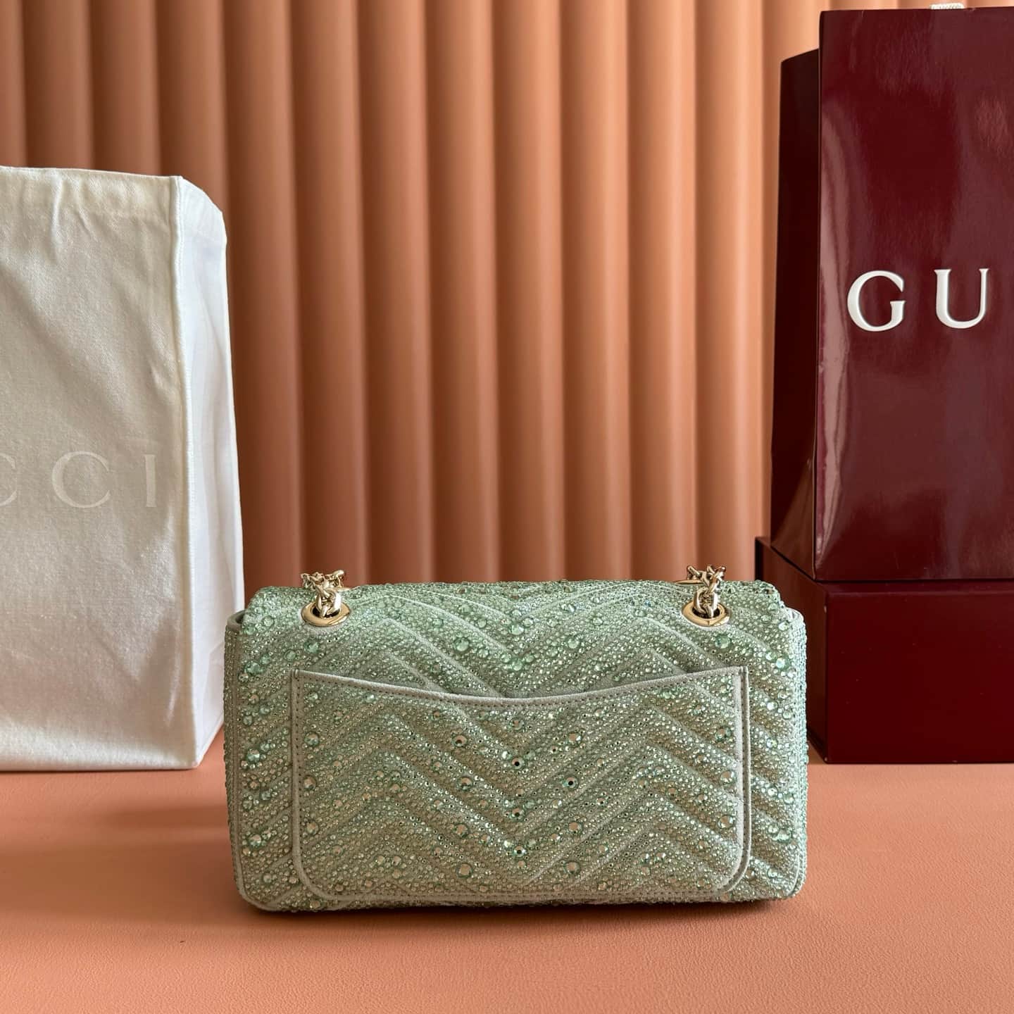 Gucci GG Marmont Shoulder Bag Green / Crystal 837267 High