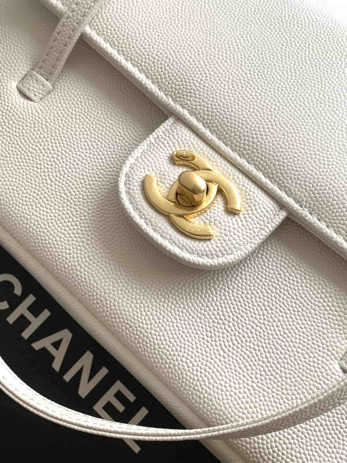 Chanel Small Flap Bag Grained Shiny Calfskin & Gold-Tone Metal AS6130 White High