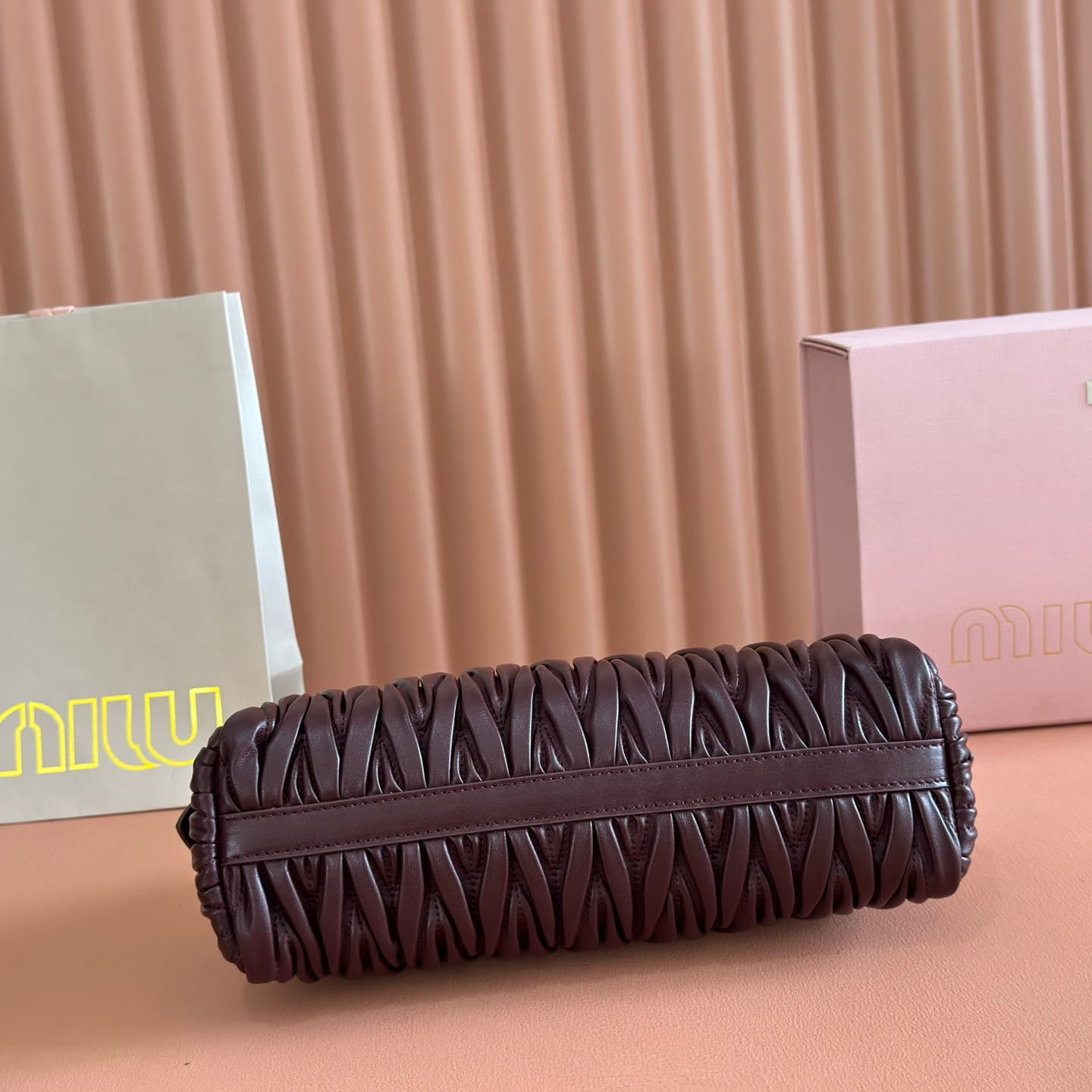 Miu Miu Caprice matelassé nappa leather clutch Burgundy TOP