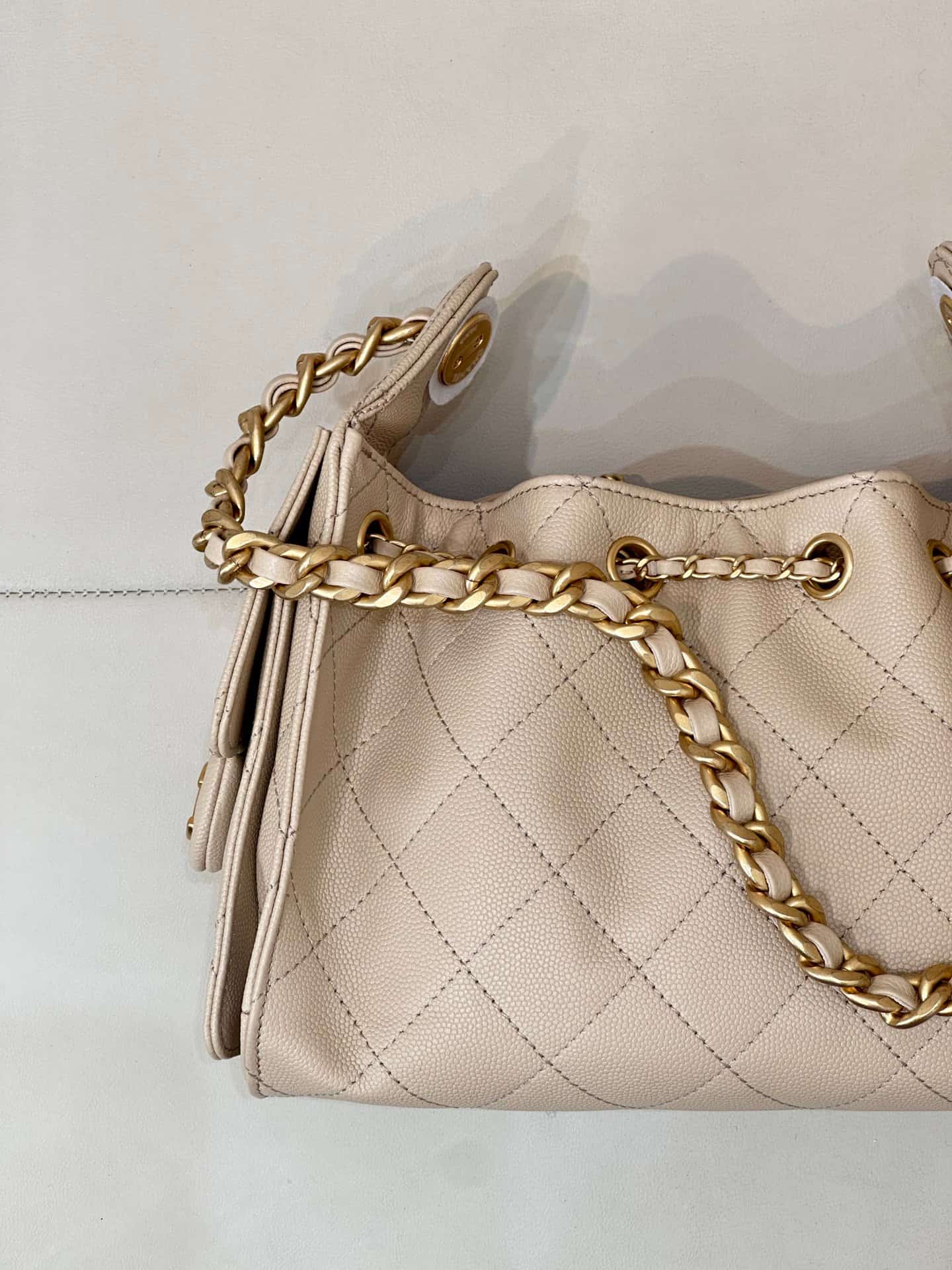 CHANEL 25 Mini Handbag AS5631 Grained Calfskin & Gold-tone Metal Beige TOP