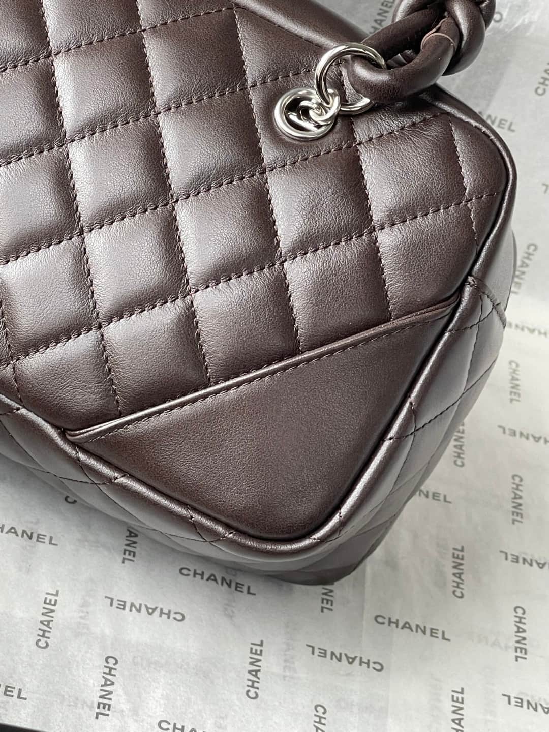 Chanel Cambon Ligne Bowler bag Calfskin & Silver-Tone Metal AS25172 Dark Brown High