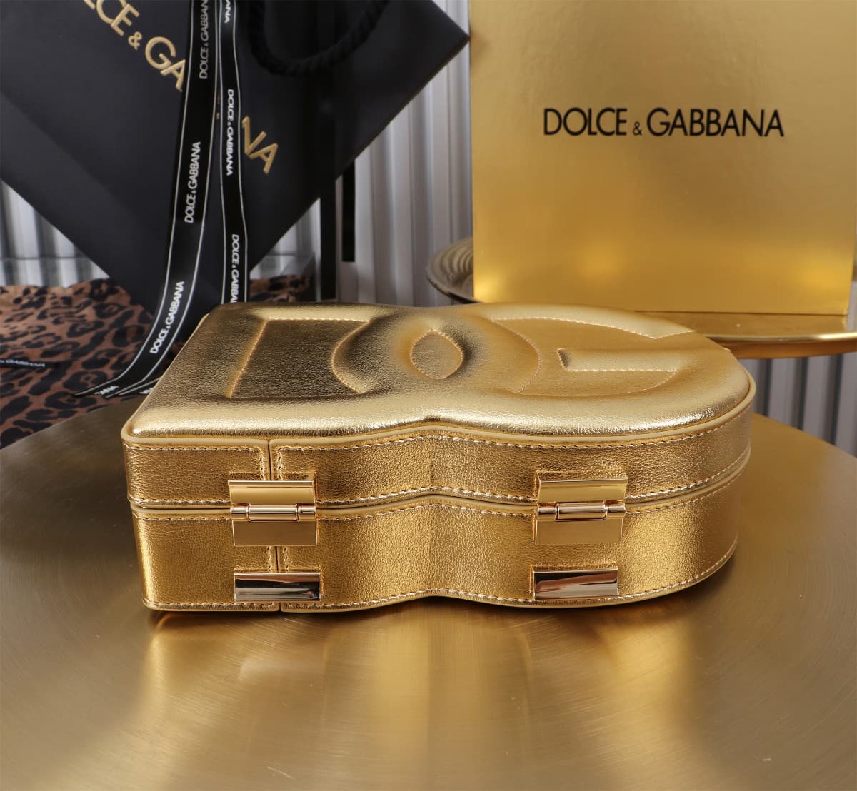 Dolce & Gabbana Gold leather DG Logo handbag high