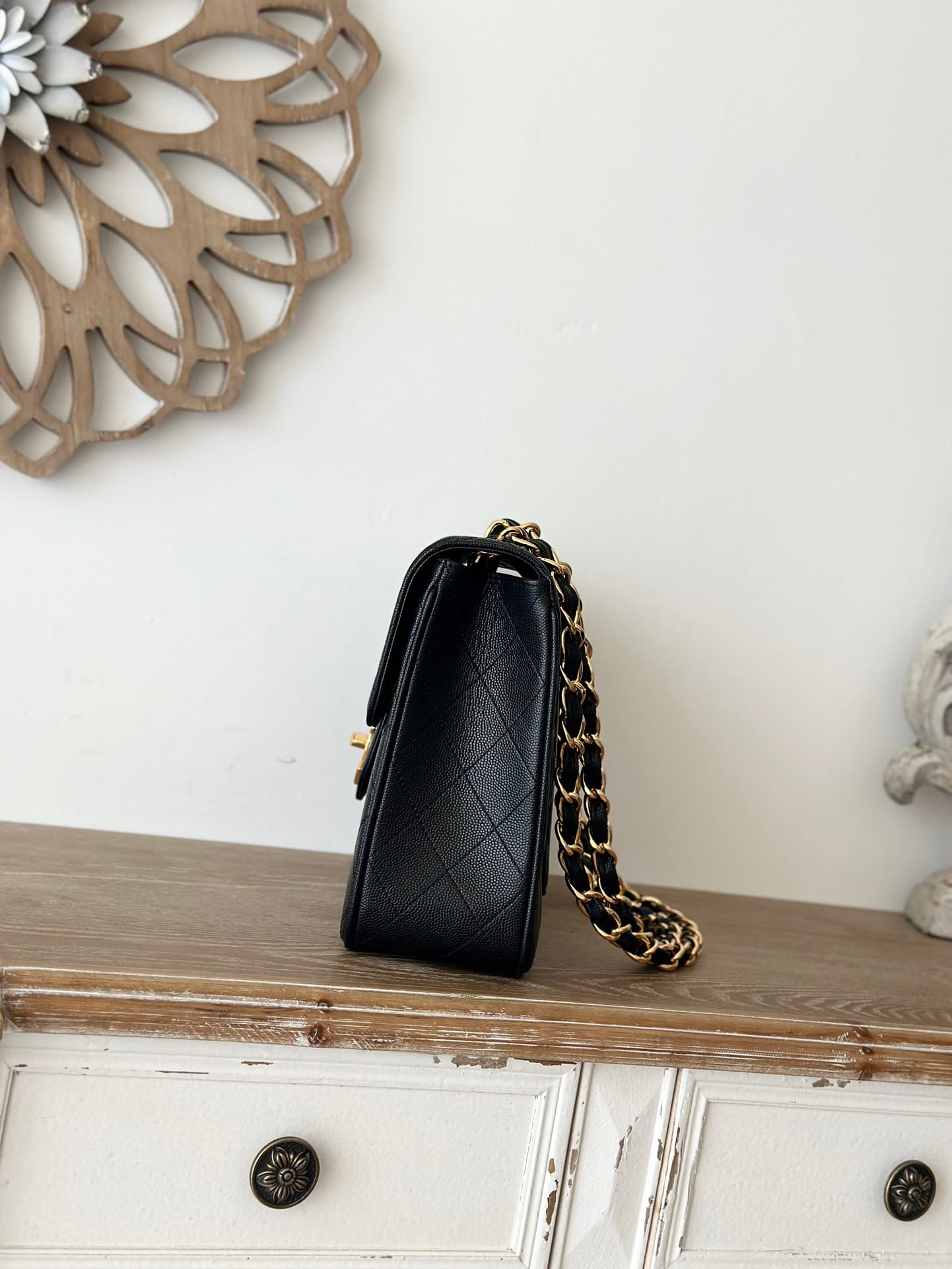 Chanel Vintage Large Classic Handbag Grained Calfskin & Gold-Tone Metal Black A