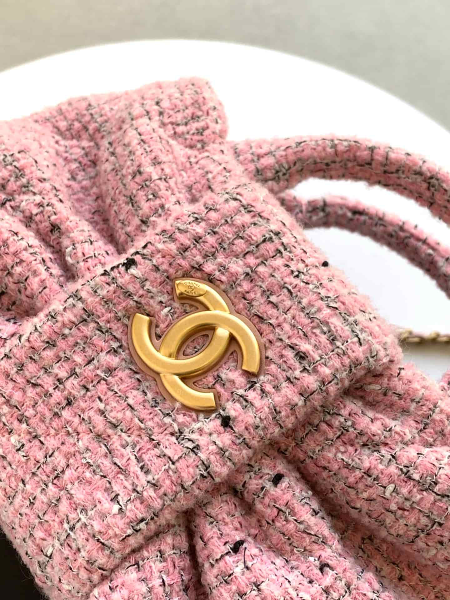 Chanel Mini Bow Bag Tweed & Gold-Tone Metal Pink AS5849 A