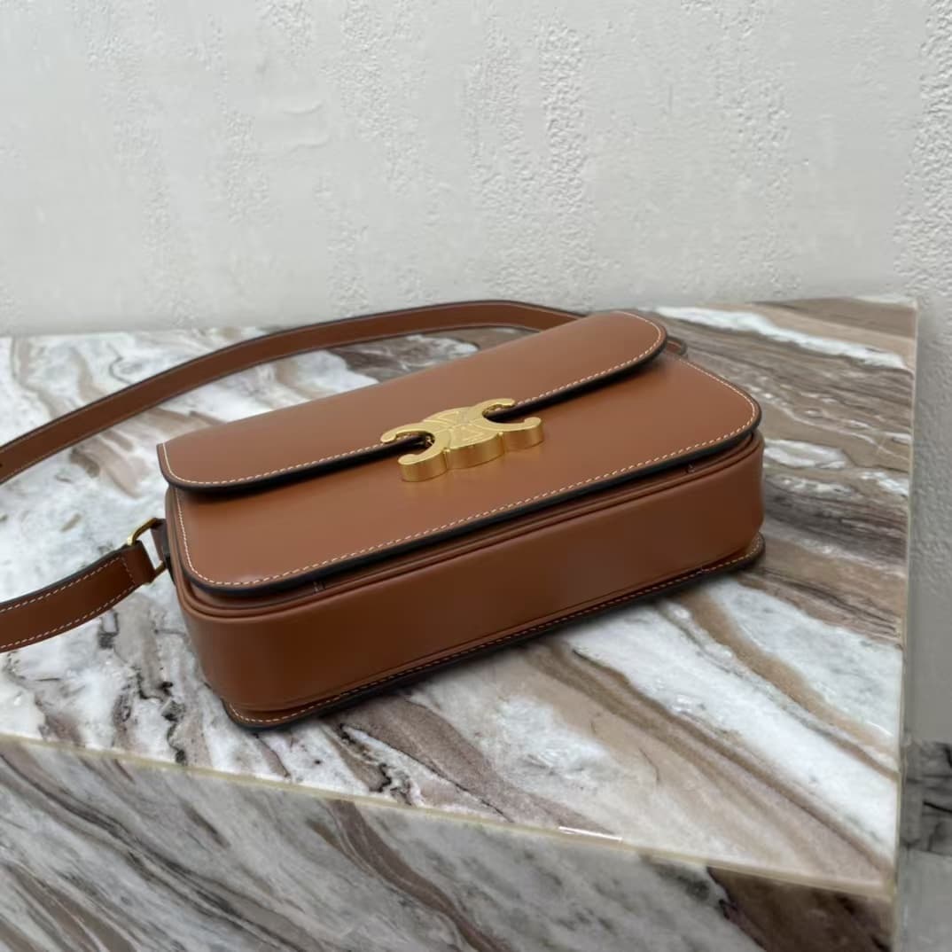 Celine Triomphe Medium Bag Calfskin Brown High