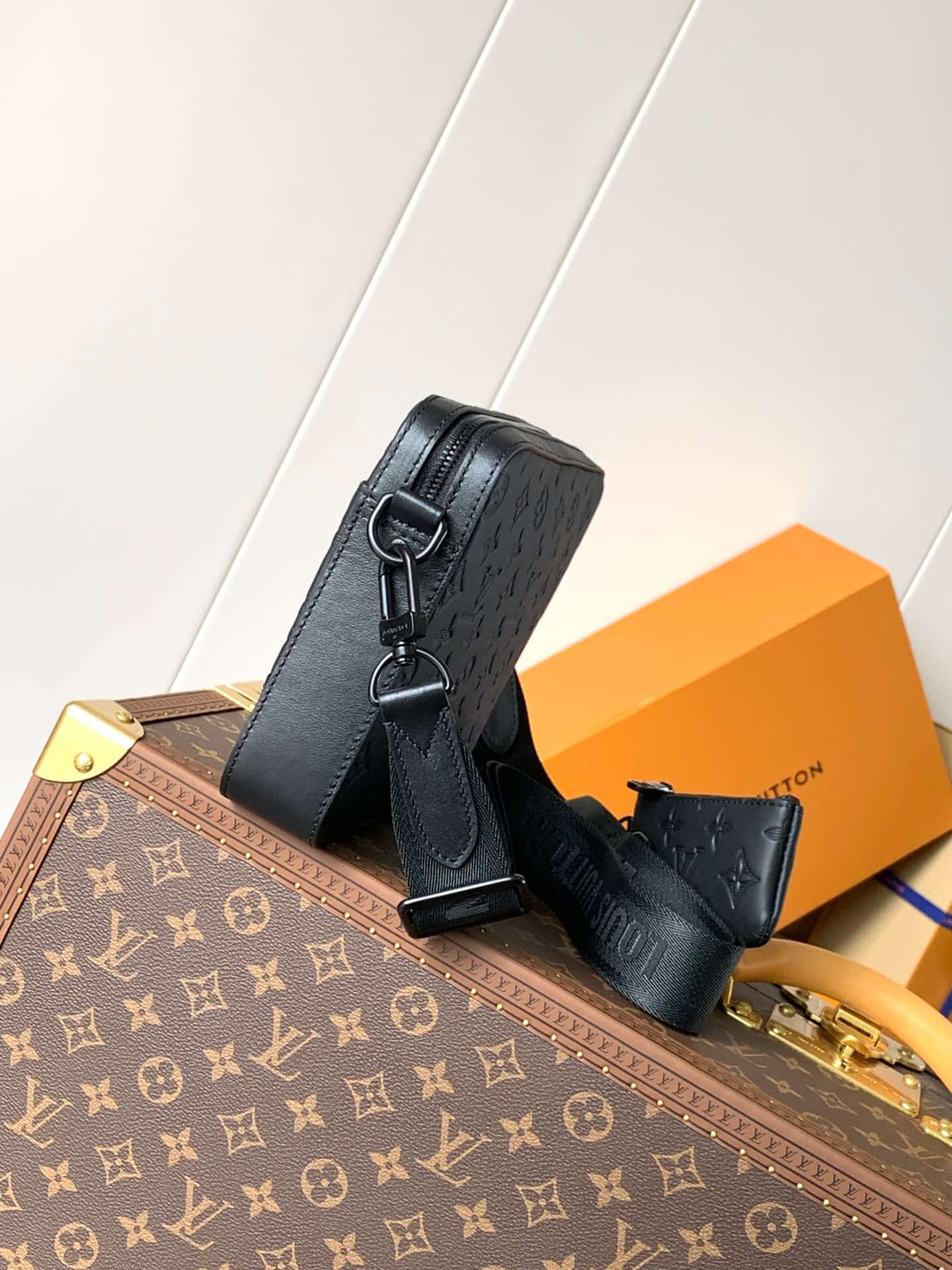 Louis Vuitton Duo Messenger Black Monogram Shadow Embossed Calf Leather M69827 High