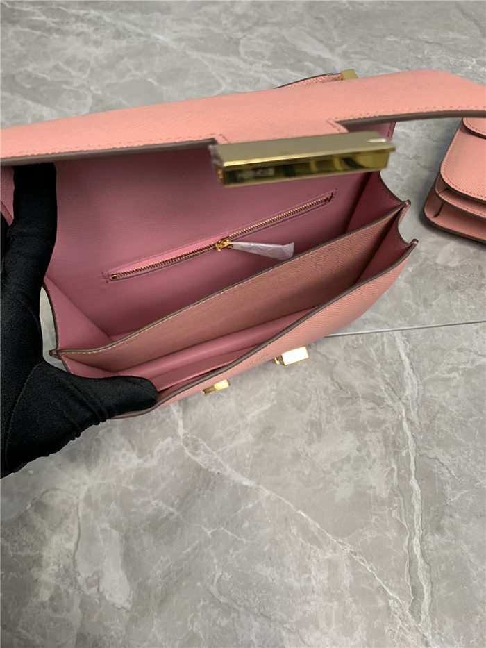 Hermes Mini Constance 18cm/24cm Epsom Bag Silver/Gold Metal Pink High