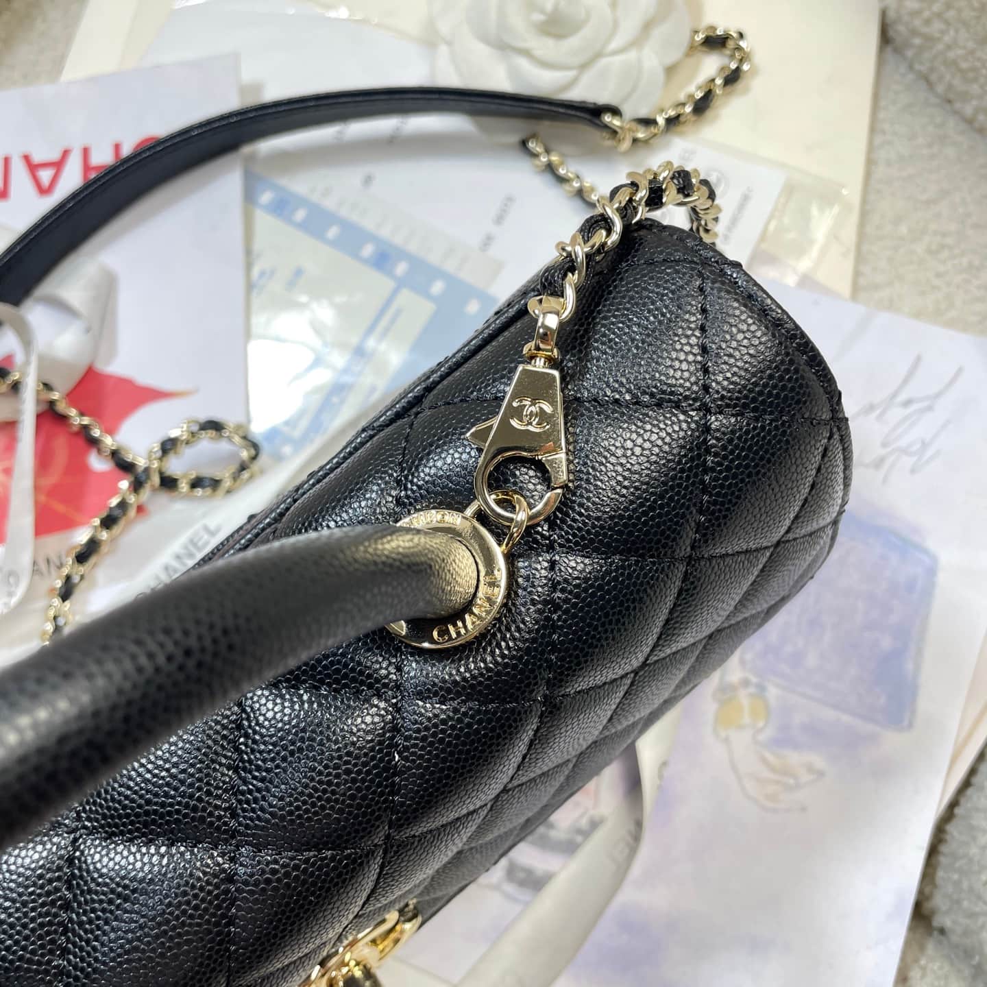 Chanel Maxi Flap Bag with Top Handle Grained Calfskin& Gold-Tone Metal AS6091 Black A