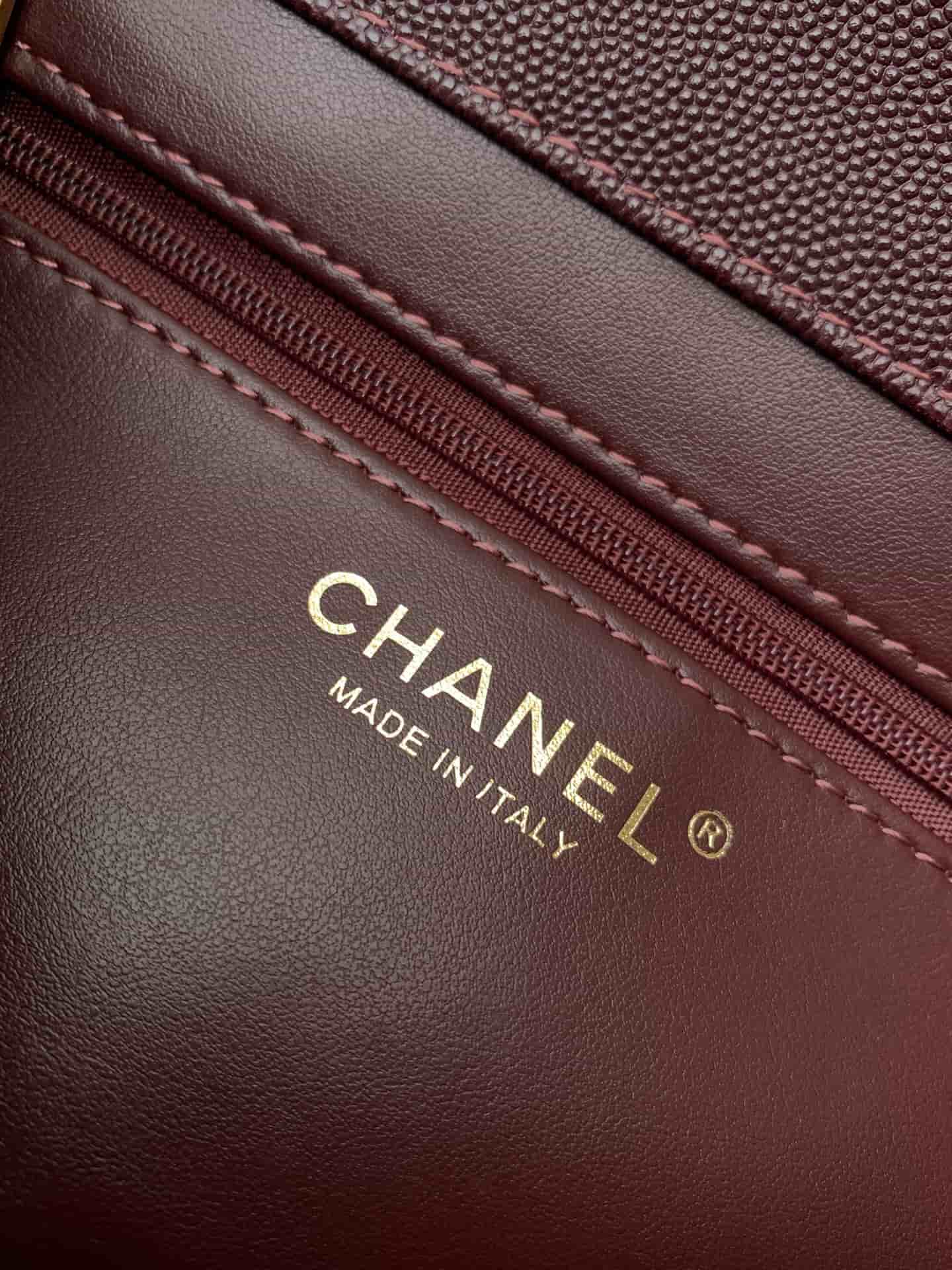 Chanel Small Flap Bag Grained Shiny Calfskin & Gold-Tone Metal AS6130 Claret High
