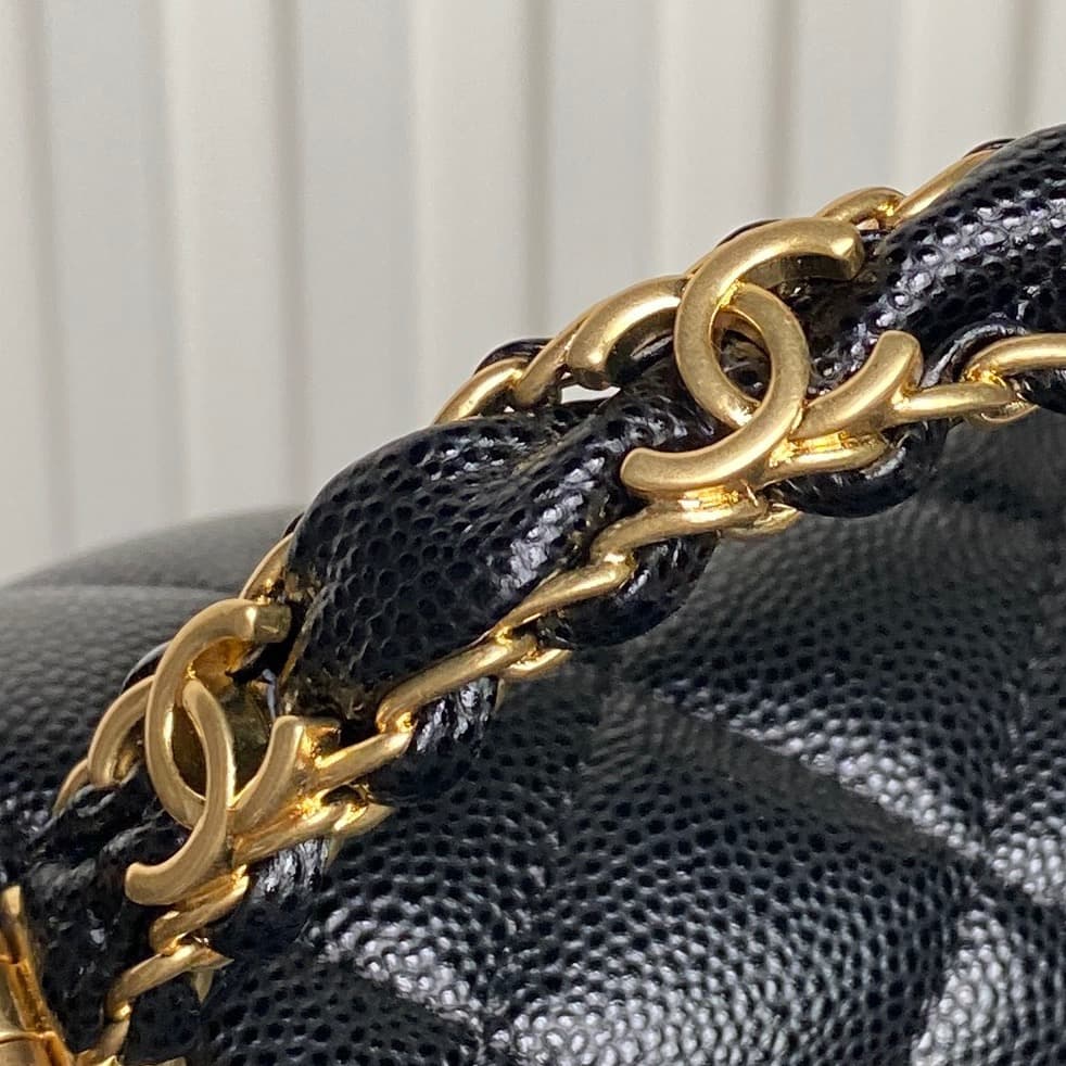 Chanel Small Flap Bag with Top Handle Grained Shiny Calfskin &  Gold-Tone Metal Black AS5702 A