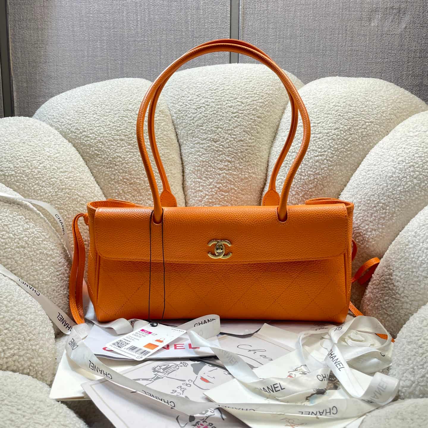 Chanel SMALL SHOPPING BAG Grained Calfskin & Gold-Tone Metal Orange AS6288 A