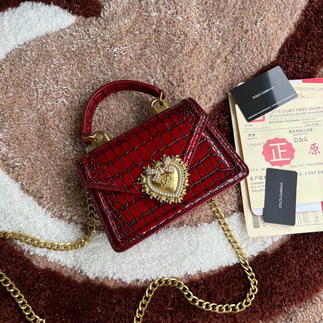 Dolce & Gabbana Small Devotion bag in crocodile-effect calfskin Red High