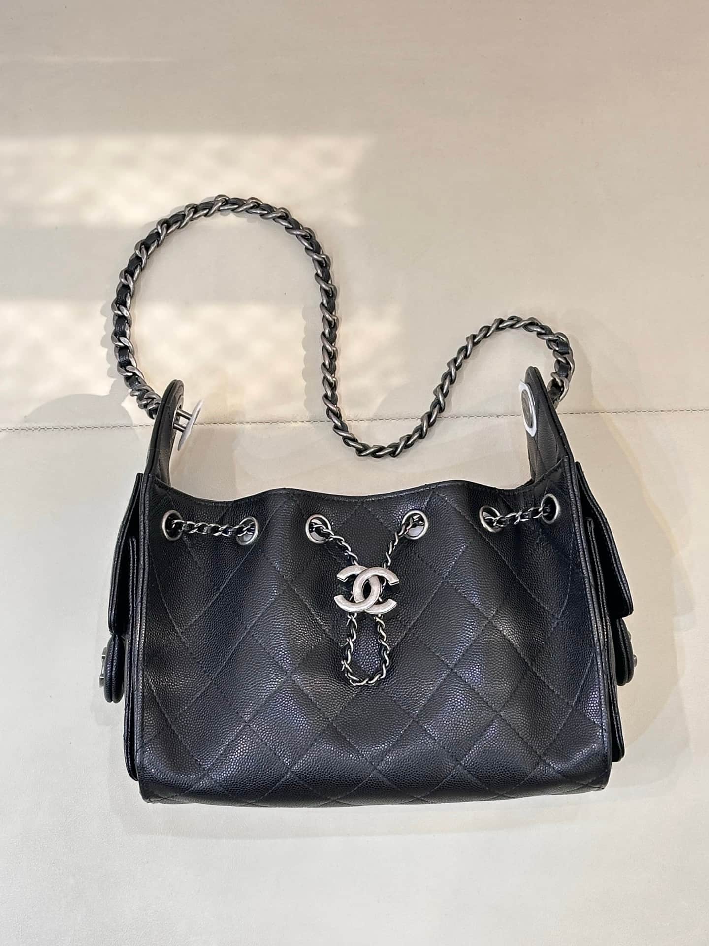 CHANEL 25 Mini Handbag AS5631 Grained Calfskin & Silver-tone Metal Black TOP