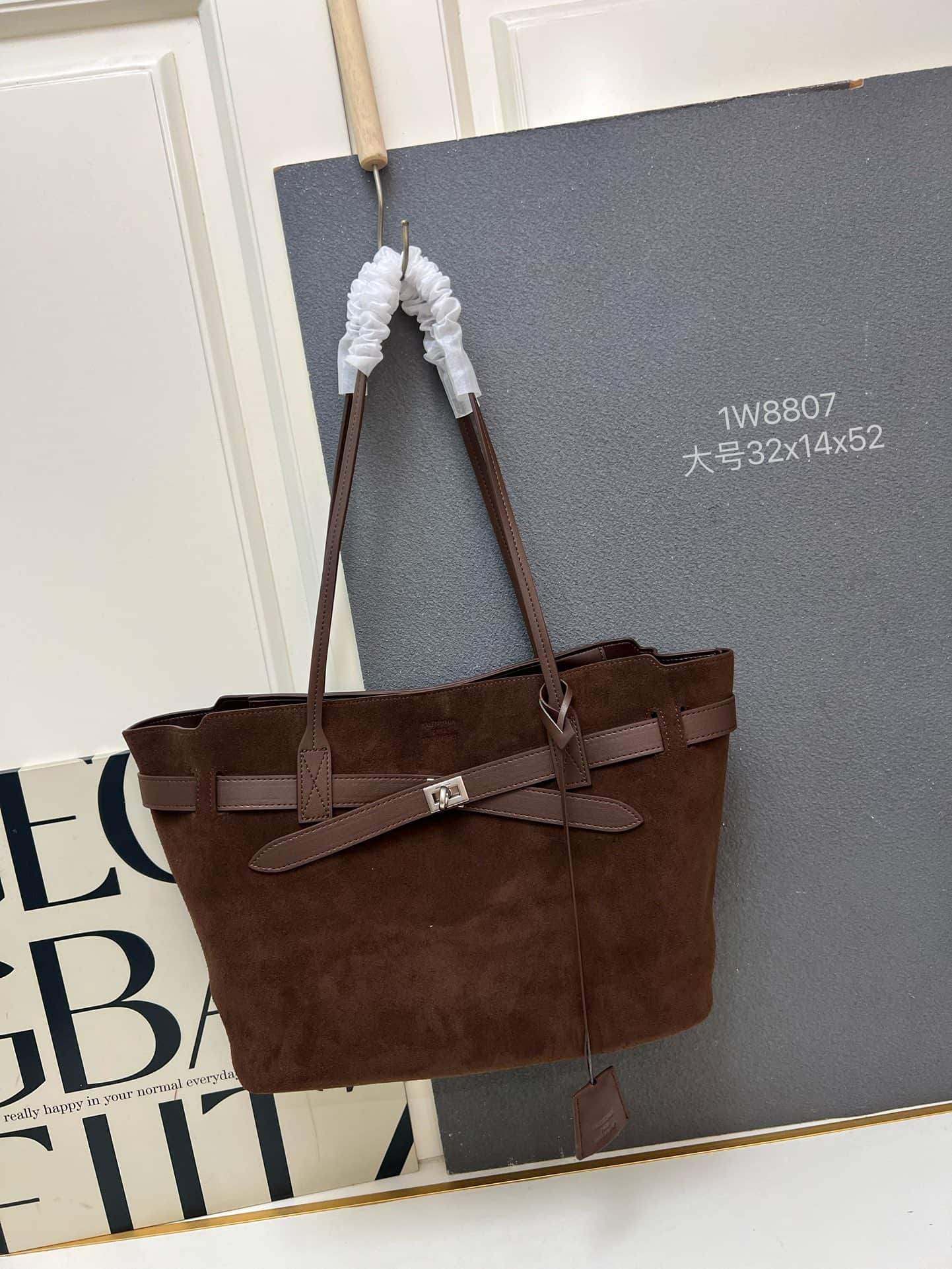 Balenciaga Bel Air Large Waxed Suede Tote Bag in brown silver hardware 1W8807 High