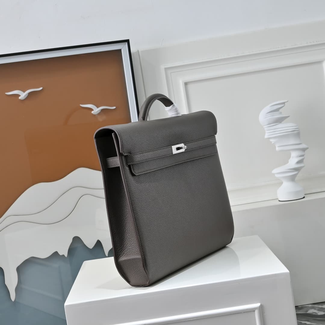 Hermes Kelly depeches Togo 36 briefcase In Grey CalfskIn WAX High