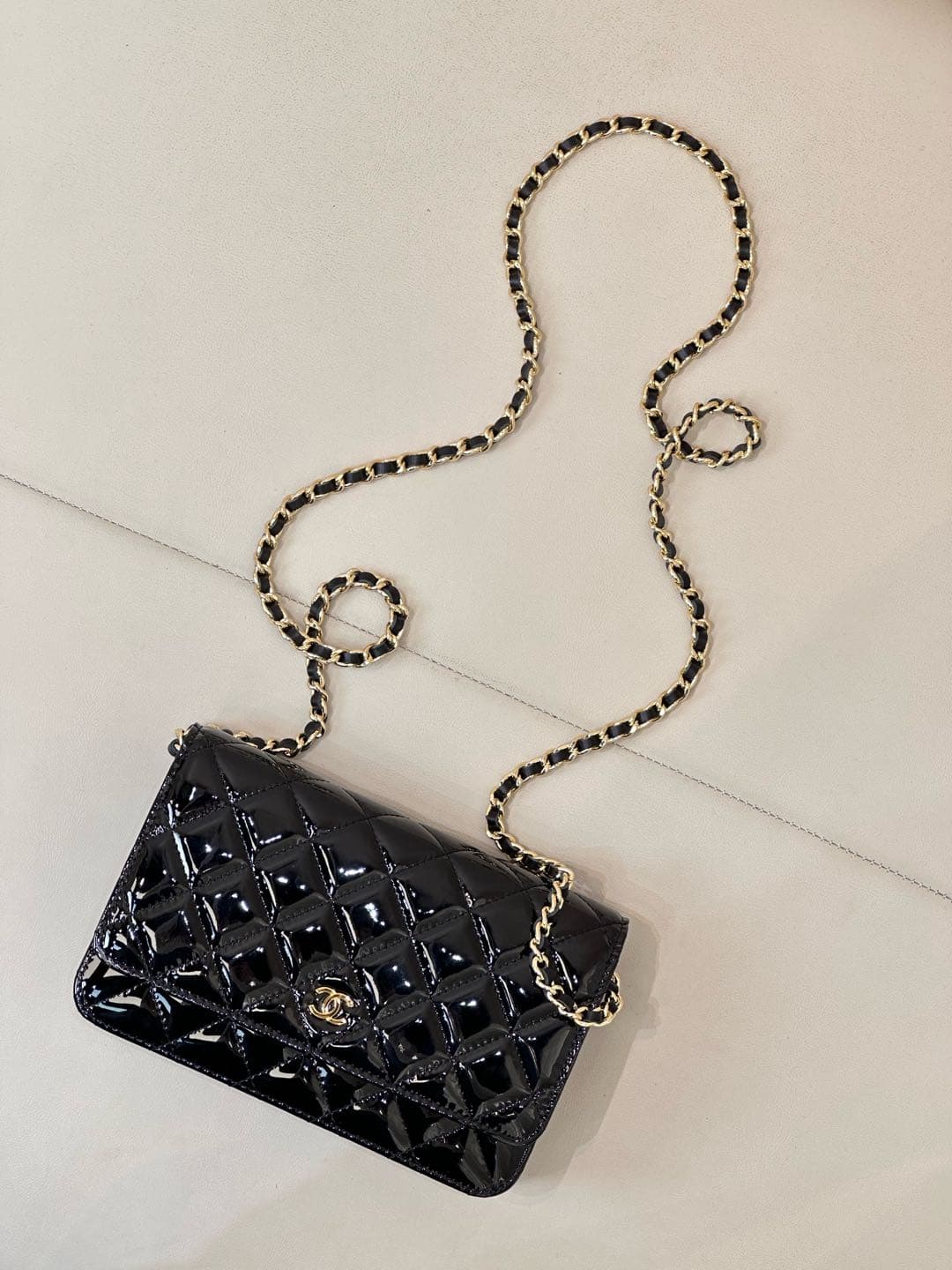 Chanel Wallet on Chain Patent Calfskin& Gold-tone Metal AP0250 Black TOP