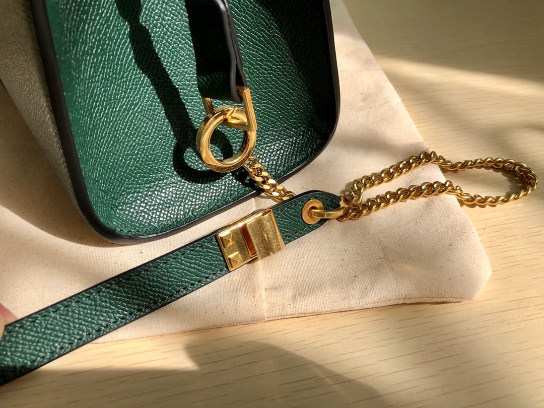 Valentino Small Vsling Handbag In Dark Green Grainy Calfskin High
