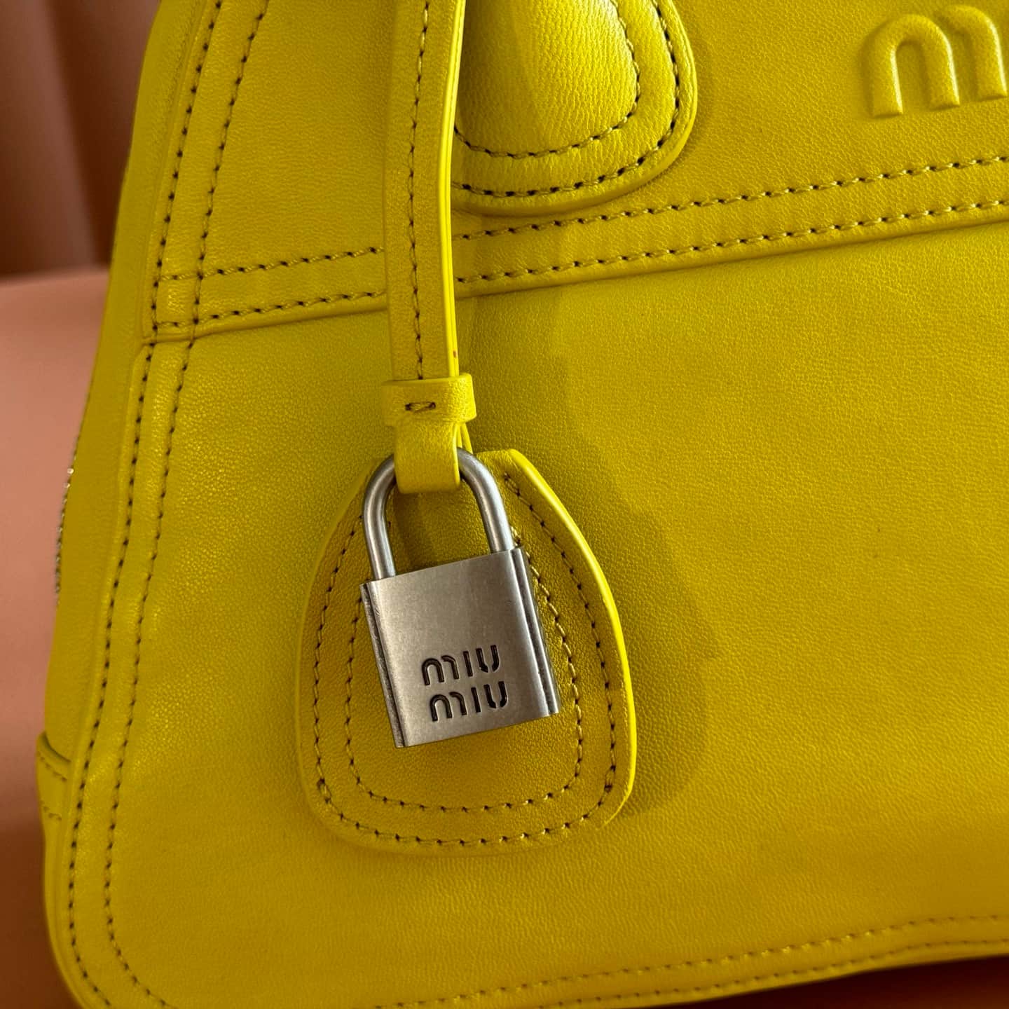 Miu Miu Vivant nappa leather bag Yellow 5BB199 TOP