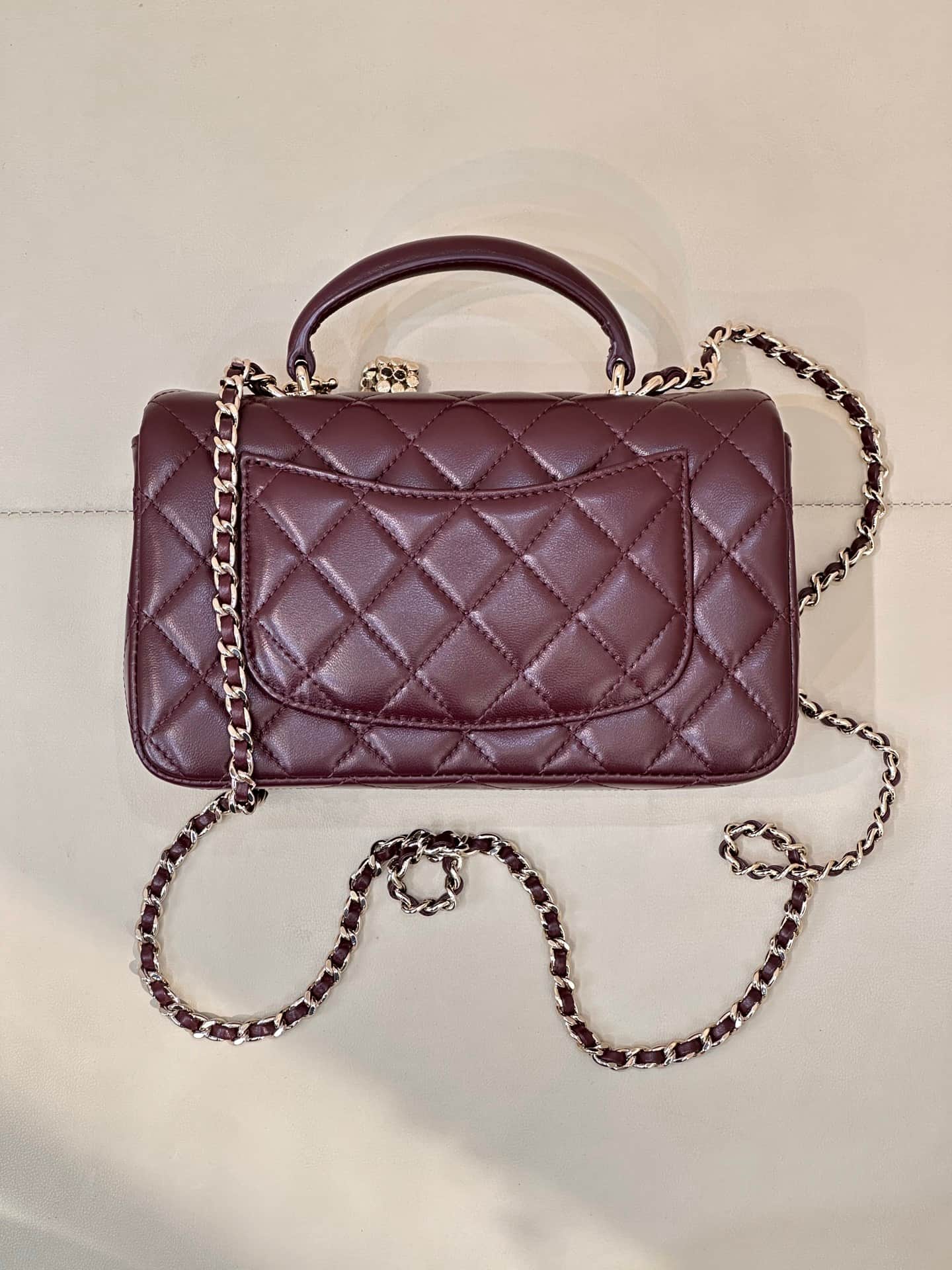 Chanel Mini Classic Handbag Lambskin Strass & Gold-Tone Metal AS2431 Burgundy TOP