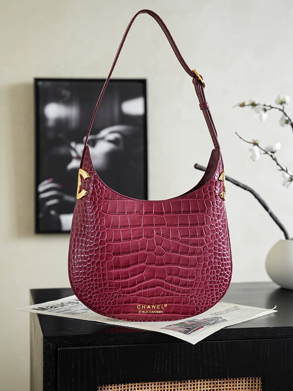 Chanel Hobo bag Prominent Crocodile-embossed & Gold-tone Metal A68011 A