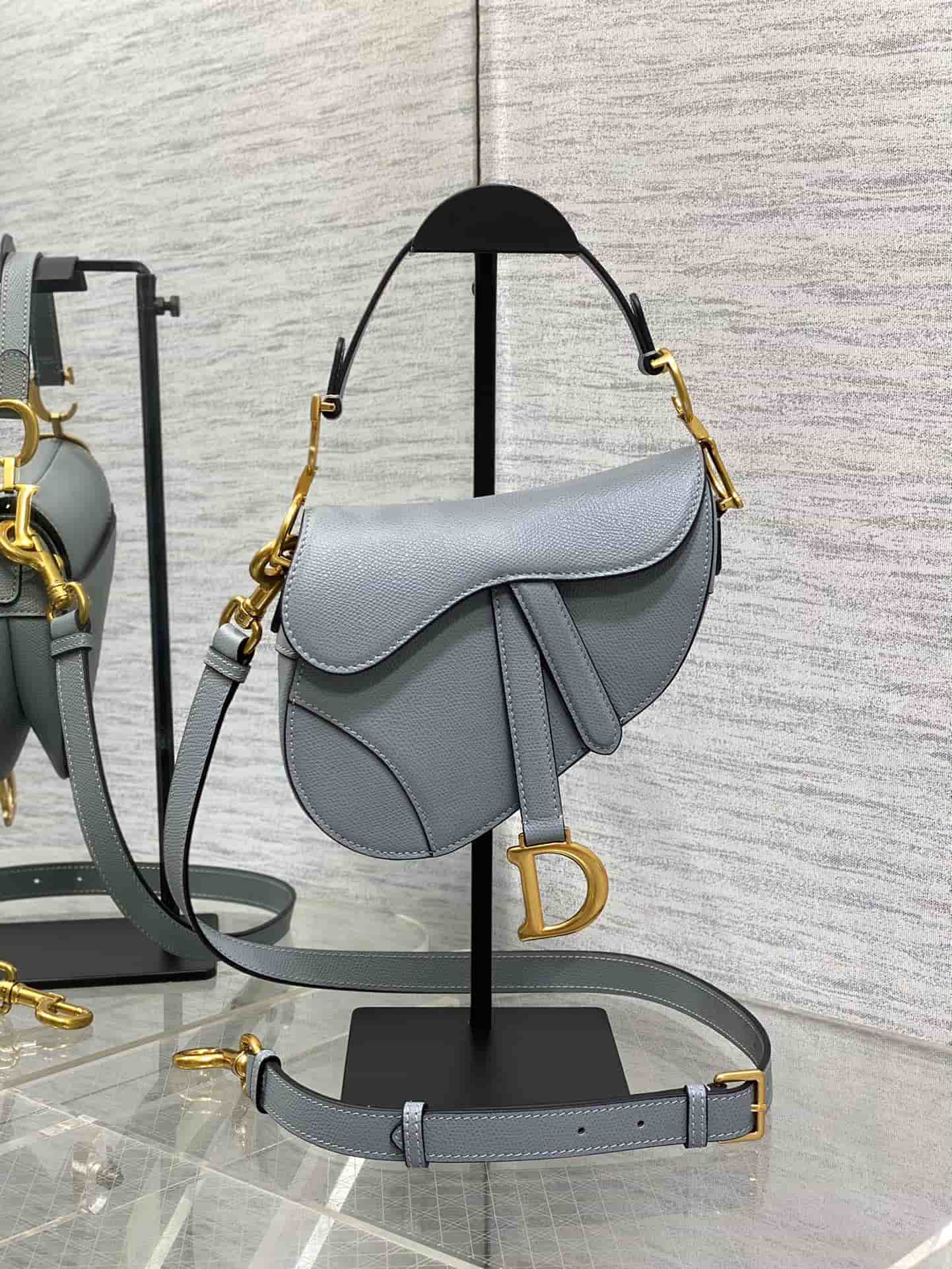 Mini SADDLE BAG Grained Calfskin Light Grey High