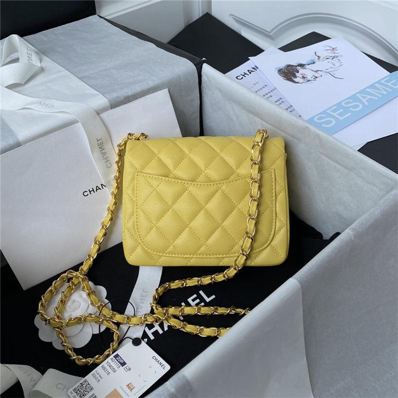 Supermini CLASSIC HANDBAG Grained Calfskin Yellow Gold Metal A
