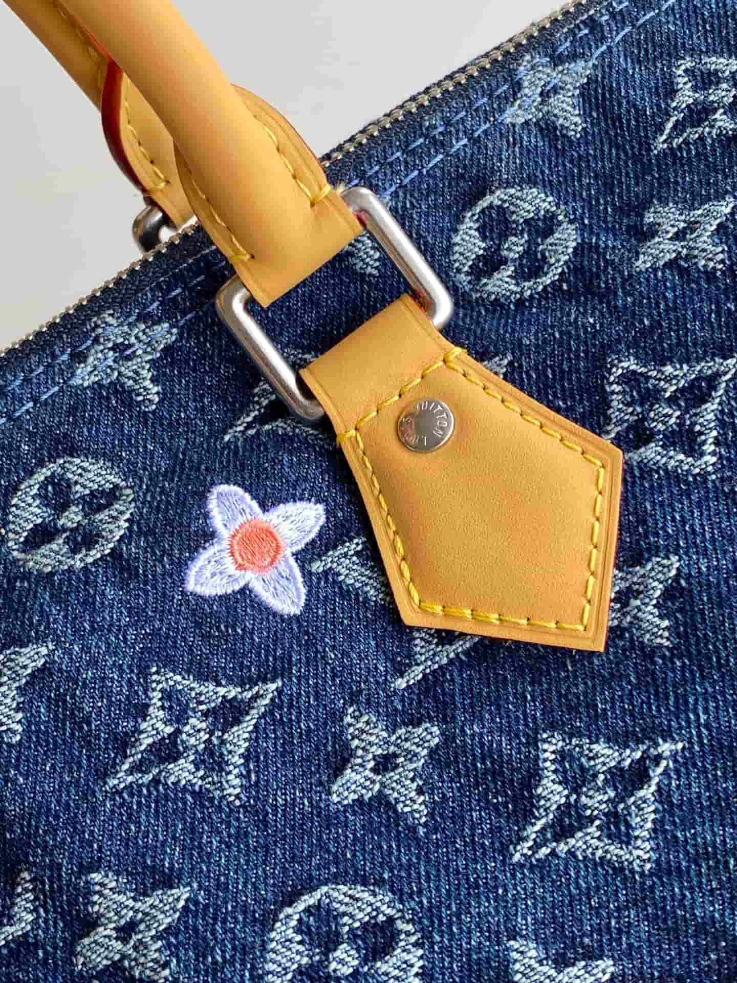 Louis Vuitton Speedy 30 Bandoulière Blue Monogram Flowers Denim M27556 High