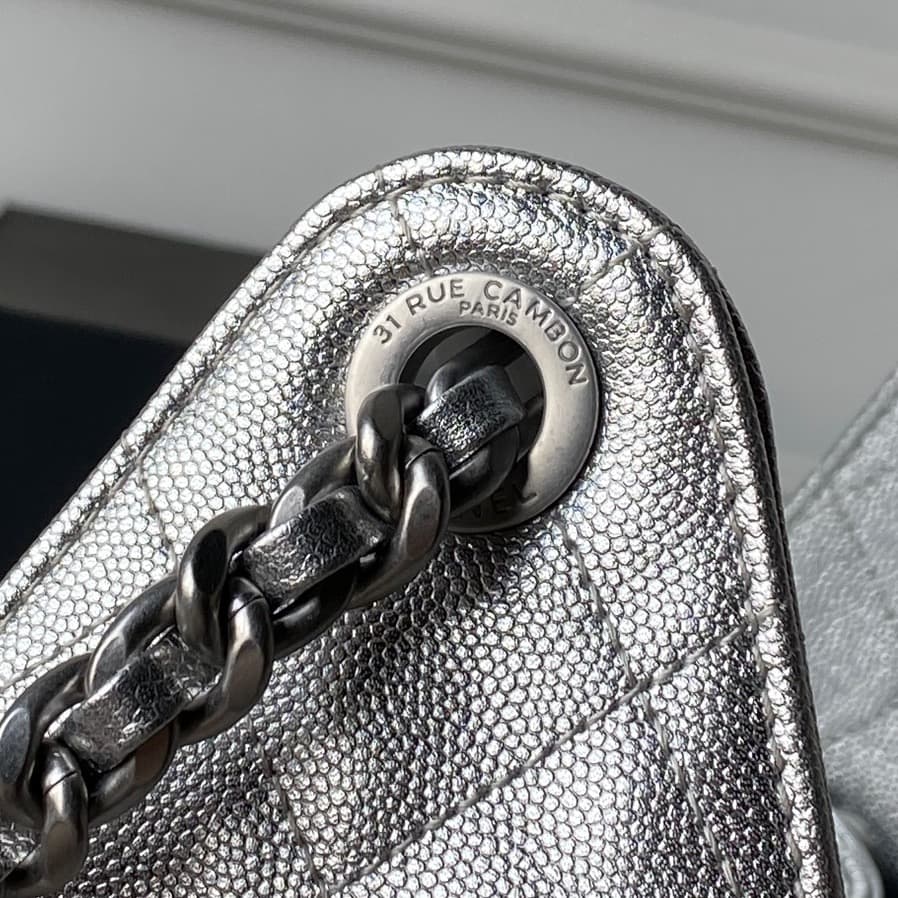 Chanel 25 Small Hobo handbag AS5293 Grained Calfskin &Silver-Tone Metal Silver A
