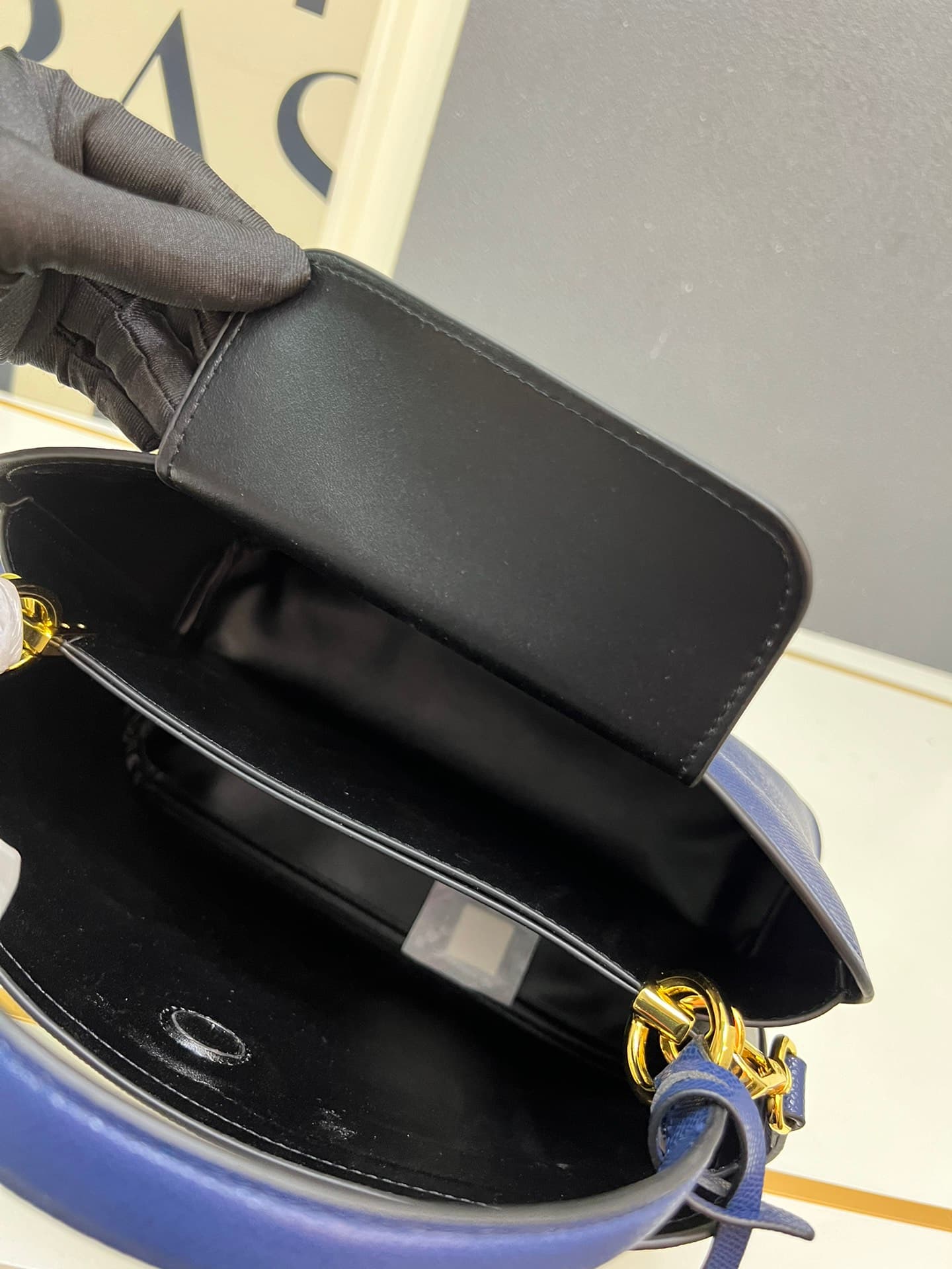 Prada Saffiano Leather Matinée Handbag Blue