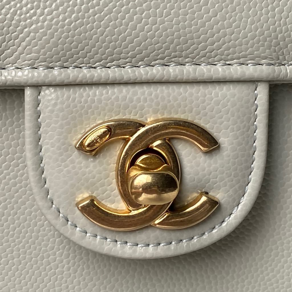 Chanel Small Flap Bag Grained Shiny Calfskin & Gold-Tone Metal AS6130 Gray-green High