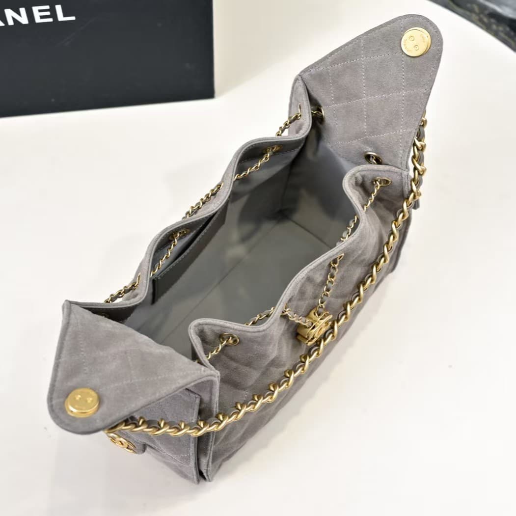 Chanel 25 Small Hobo handbag AS5293 Suede & gold-tone metal Grey A