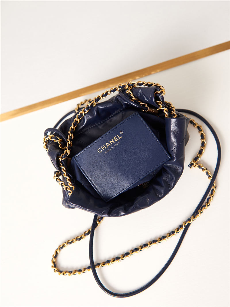 Chanel 22 MINI HANDBAG Shiny Calfskin Navy & Gold-Tone Metal AS3980 A