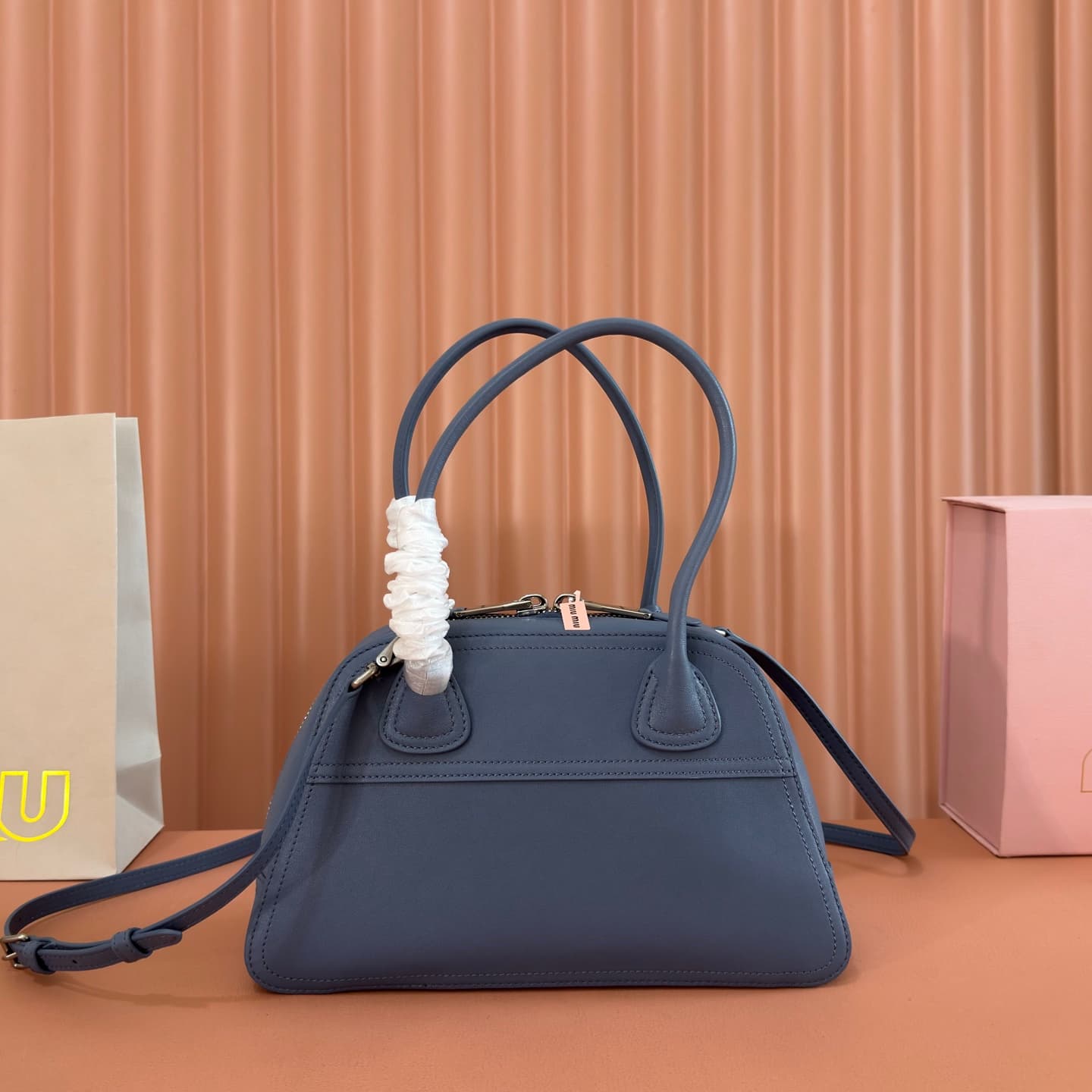 Miu Miu Vivant nappa leather bag Dark Blue 5BB200  TOP