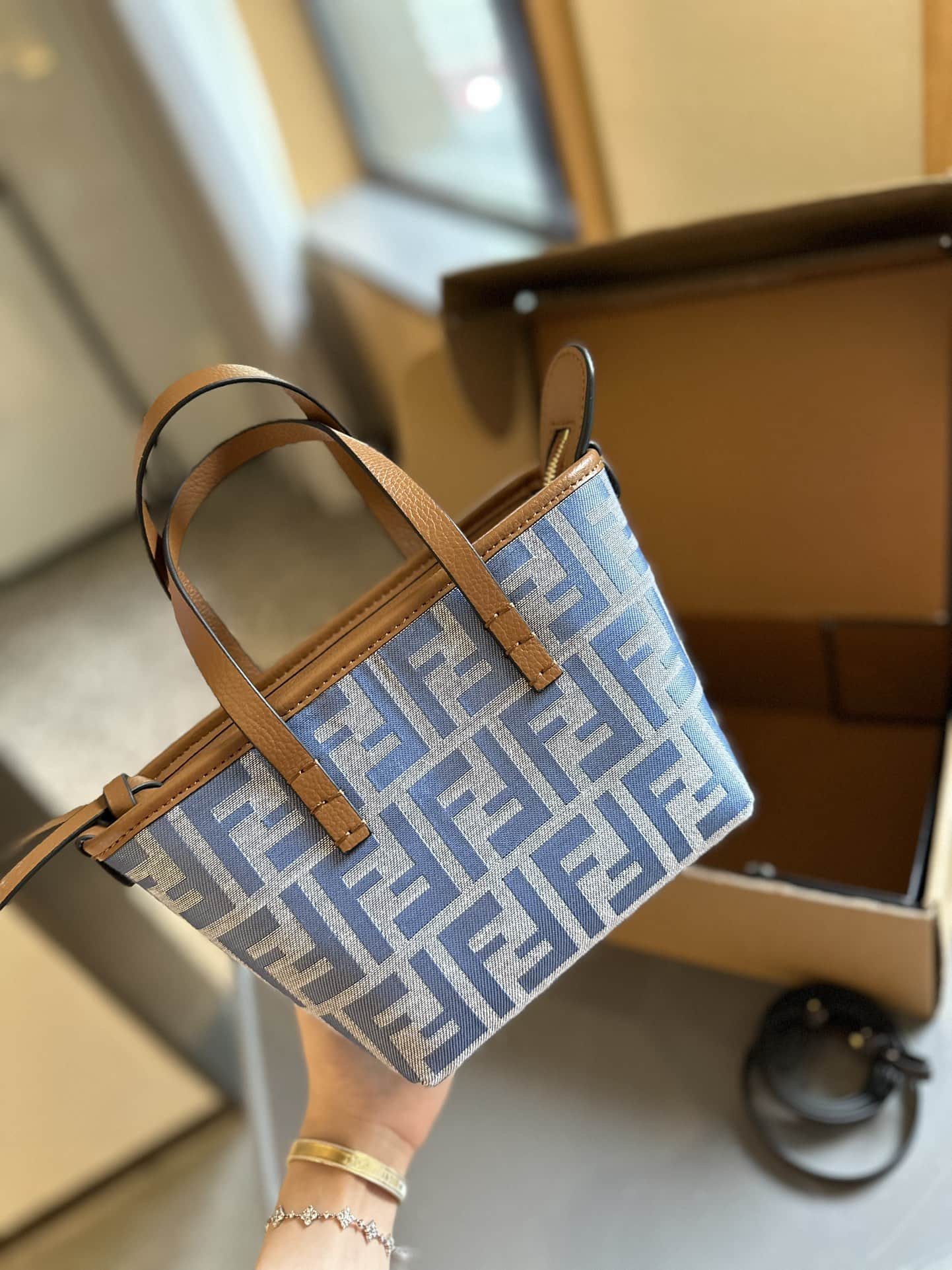 Fendi Mini Roll FF blue jacquard bag