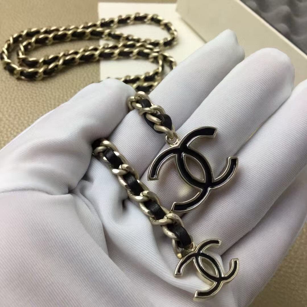 Chanel interwoven leather and metal chain belt