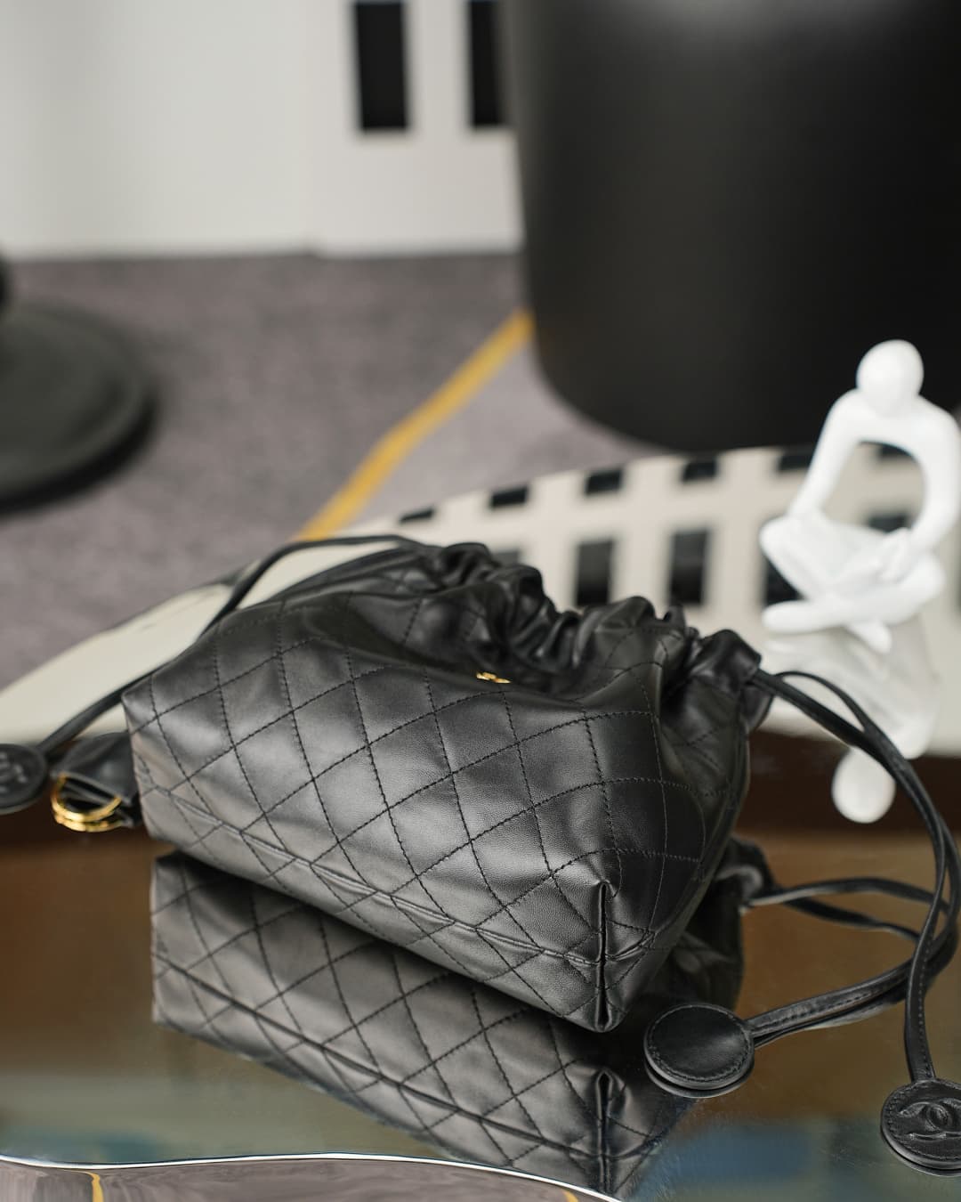 Chanel Clutch with Leather Strap Lambskin & Gold-tone Metal AP5228 Black A