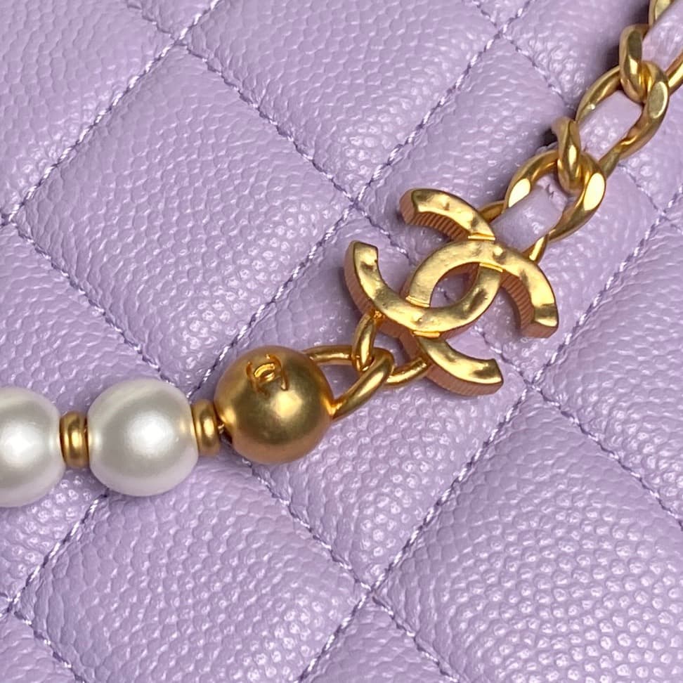 Chanel mini round hobo pouch bag AP4584 Grained Calfskin & gold-tone metal light purple high