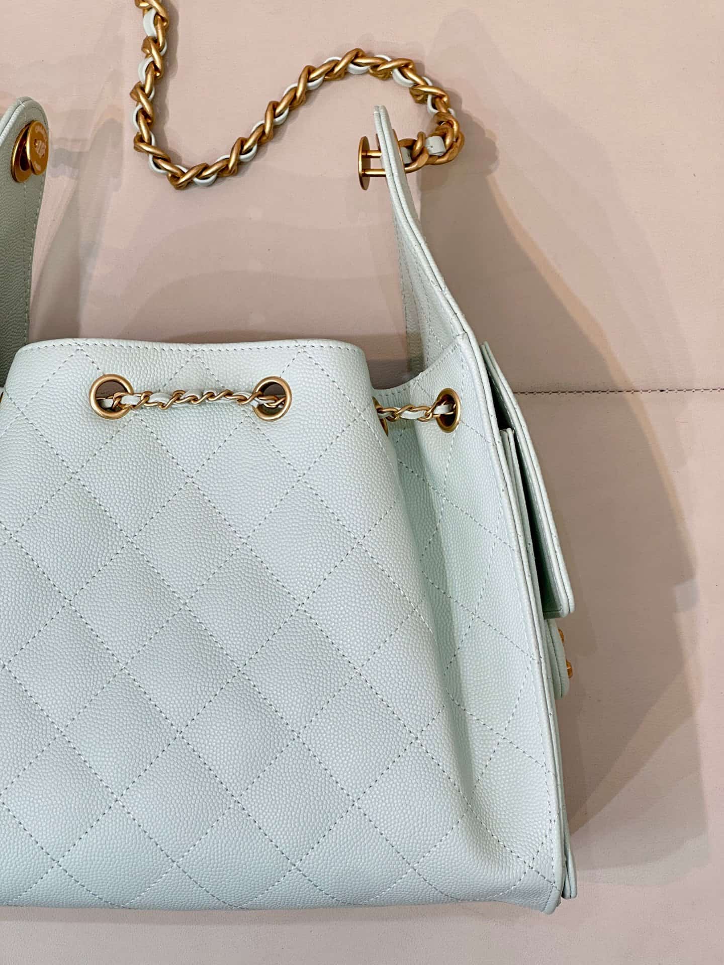 Chanel 25 Small Hobo handbag AS5293 Grained Calfskin & Gold-tone Metal Light Blue TOP