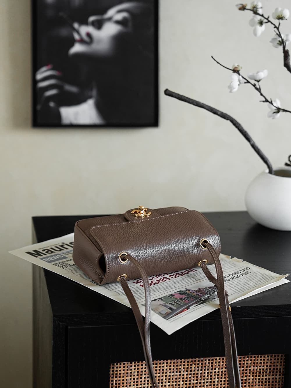 CHANEL Mini flap bag Grained Calfskin&Gold-tone metal Brown AS6573 A