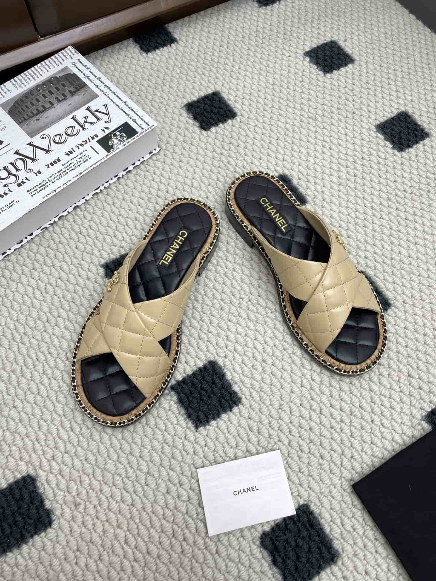 Chanel Lambskin Quilted Chain CC Sandal shoes Women