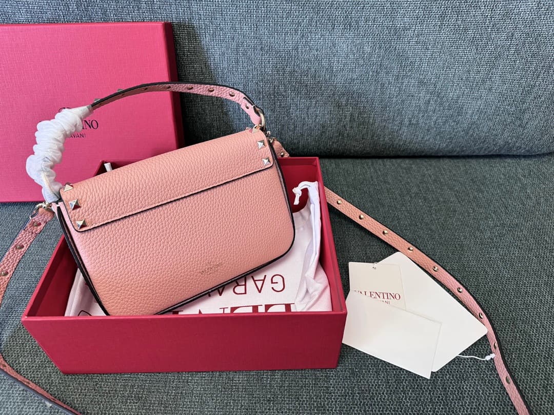 Valentino Garavani Mini Rockstud Grainy Leather Crossbody Bag in Nude Pink High