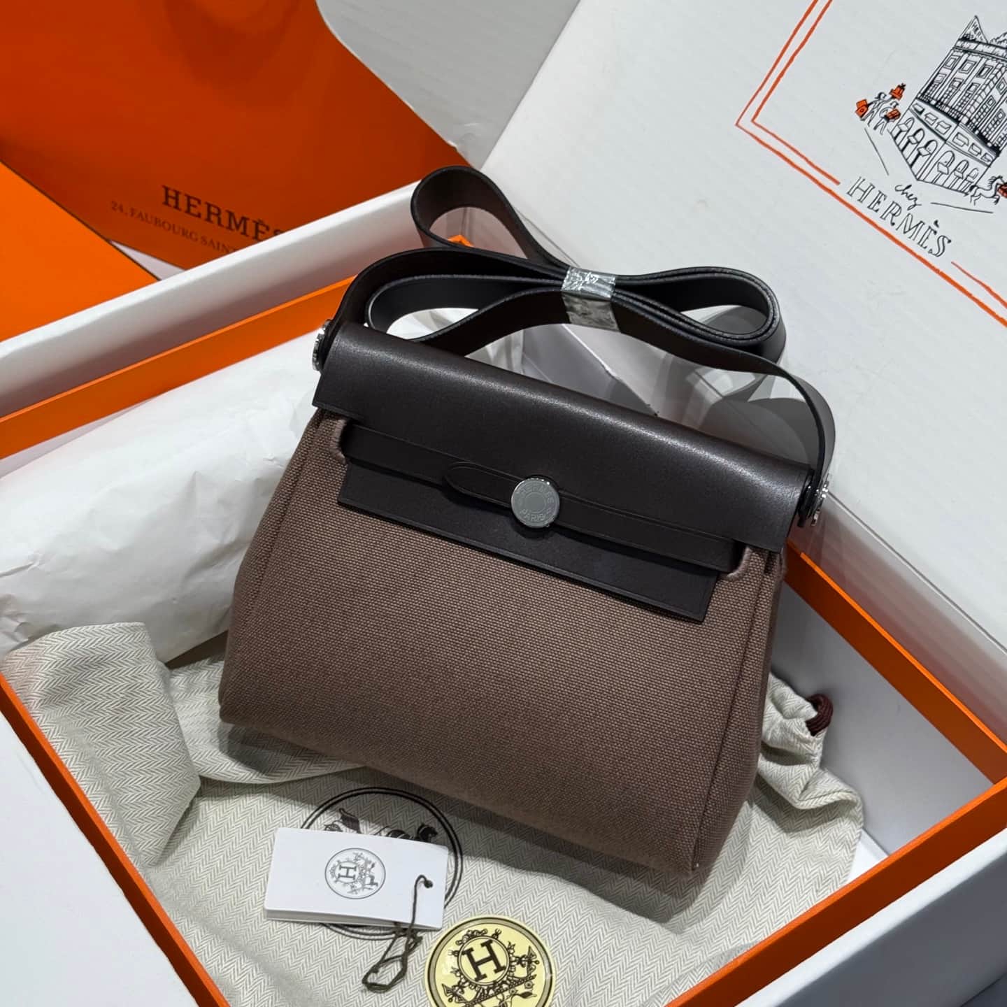 Hermes Herbag Zip Mini 20 bag Canvas and Leather TOP