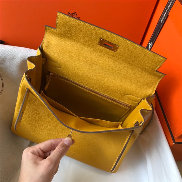 Hermes Kelly 25/28/32cm Retourne Bag Togo Leather In Yellow WAX High