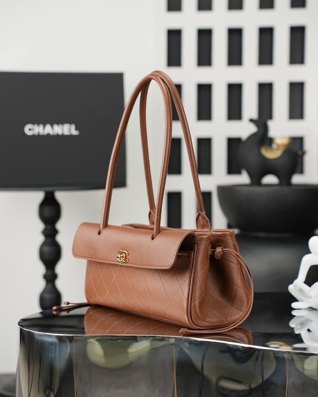 Chanel SMALL SHOPPING BAG Grained Calfskin & Gold-Tone Metal Caramel AS6288 A
