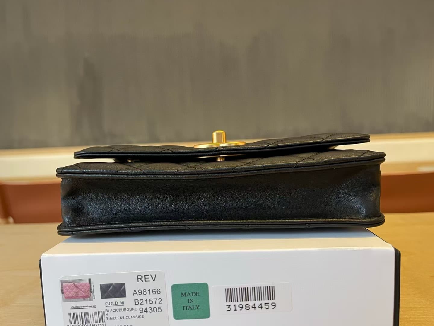 Chanel Wallet On Chain Shiny Lambskin & Gold Tone Metal Black A