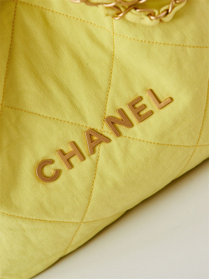 Chanel 22 SMALL HANDBAG Canvas & Gold-Tone Metal AS3260 Yellow A
